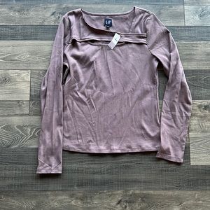 GAP Rib Crossover Cutout Top Wassel Brown Size Large